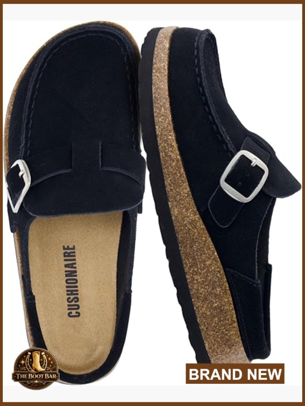 Genuine Leather Suede Mule Clogs with Buckle Strap Cork Footbed Supportive - Picture 1 of 7